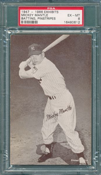 1947-66 Exhibits Mickey Mantle, Pinstripes, PSA 6