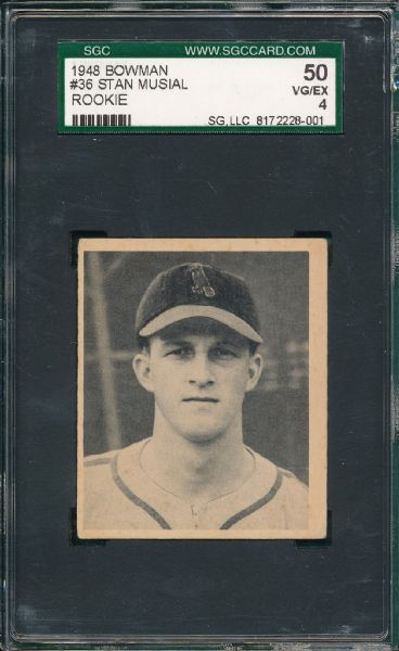 1948 Bowman #36 Stan Musial SGC 50 *Rookie*