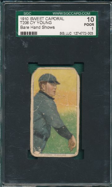 1909-1911 T206 Young, Cy, Bare Hand Sweet Caporal Cigarettes SGC 10