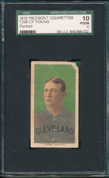 1909-1911 T206 Young, Cy, Portrait, Piedmont Cigarettes SGC 10