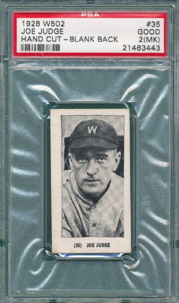 1928 W502 #35 Joe Judge, Blank Back, PSA 2 (MK)