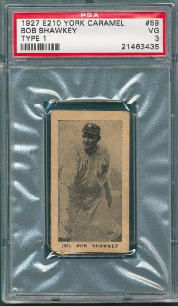 1927 E210 #59 Bob Shawkey York Caramel Type 1 PSA 3