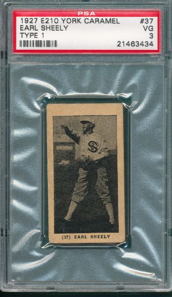 1927 E210 #37 Earl Sheely York Caramel Type 1 PSA 3