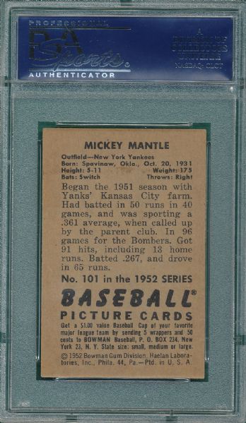 1952 Bowman #101 Mickey Mantle PSA 5