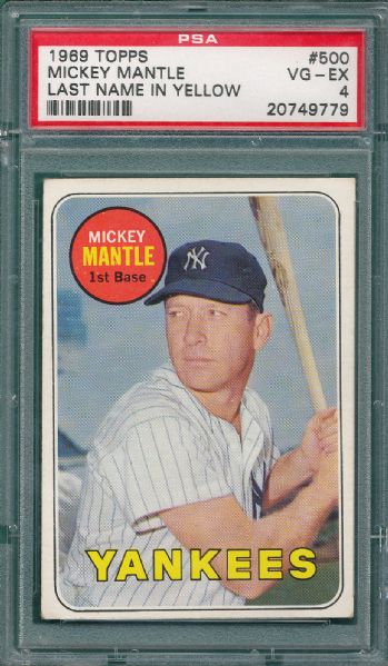 1969 Topps #500 Mickey Mantle PSA 4 *Yellow Name*