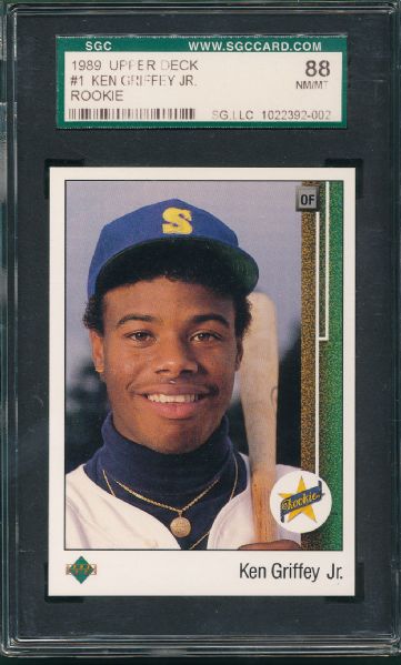 1989 Upper Deck #1 Ken Griffey Jr., (2) Card Lot SGC 88 *Rookie*