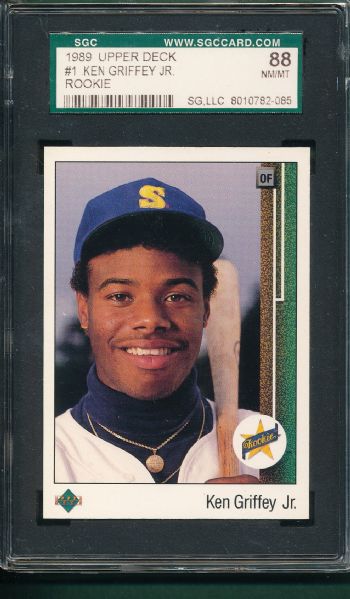 1989 Upper Deck #1 Ken Griffey Jr., (2) Card Lot SGC 88 *Rookie*