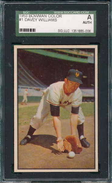 1953 Bowman Color #1 Davey Williams SGC A *NRMT Appearance*