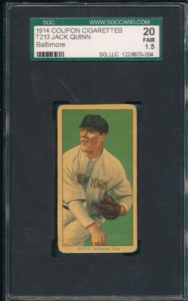 1914 T213-2 Jack Quinn Coupon Cigarettes SGC 20