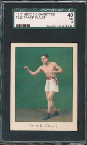 1910 T220 Mecca Cigarettes, Boxing, (5) Card Lot SGC 