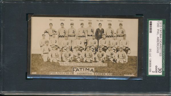 1913 T200 Philadelphia Athletics Fatima Cigarettes SGC 30