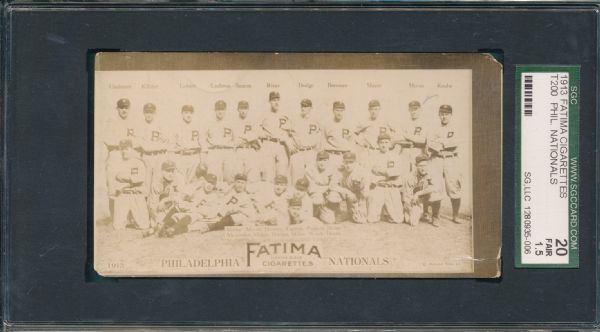 1913 T200 Philadelphia Phillies Fatima Cigarettes SGC 20