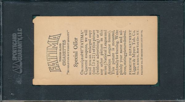 1913 T200 Philadelphia Phillies Fatima Cigarettes SGC 20