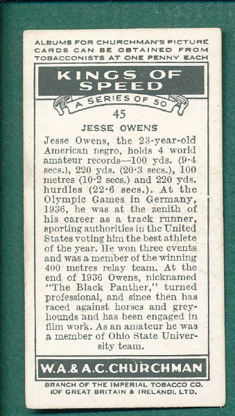 1934 Kings of Speed Complete Set (50) W/Jesse Owens