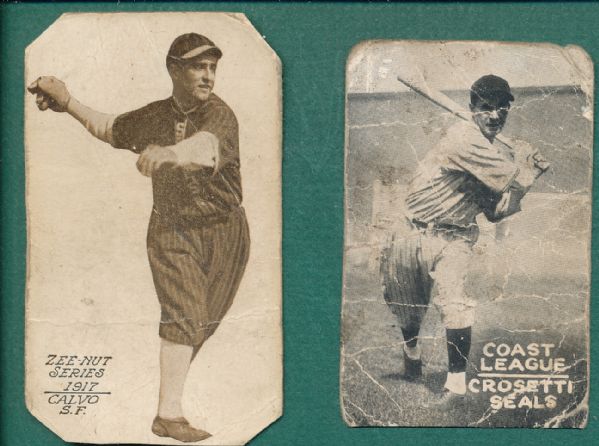 1917, 1930 Zeenut San francisco Seals (2) Card Lot W/Crosetti