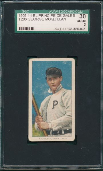 1909-1911 T206 McQuillan, Batting El Principe De Gales Cigarettes SGC 30