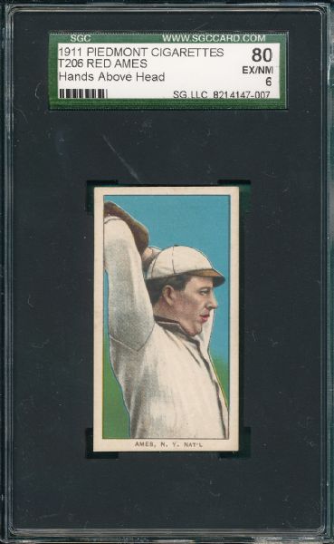 1909-1911 T206 Ames, Hands Above Head, Piedmont Cigarettes SGC 80