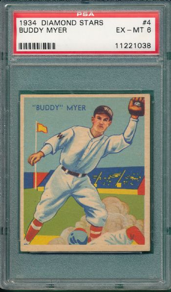 1934 Diamond Stars #4 Buddy Myer PSA 6