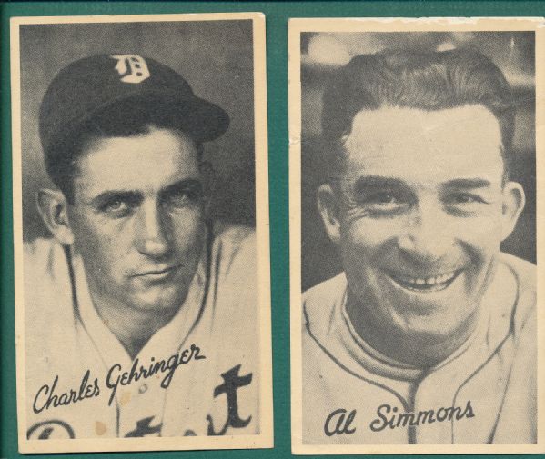 1936 R314 Goudey Wide Pen (2) Card Lot W/Simmons & Gehringer