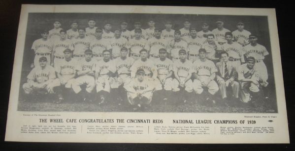 1939 Cincinnati Reds Team Photo on Wheel Cafe Menu