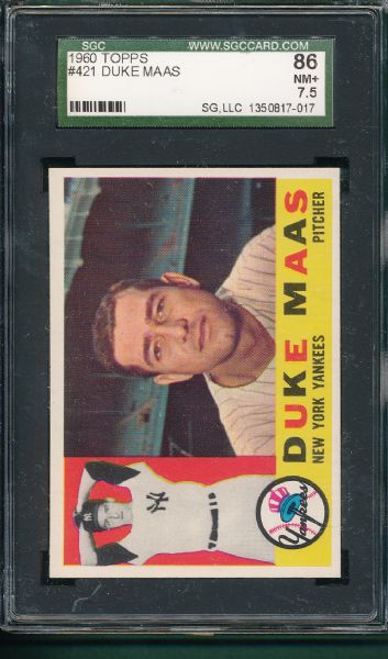 1960 Topps #39, #319, & #421 Lot of (3) SGC 84 & 86