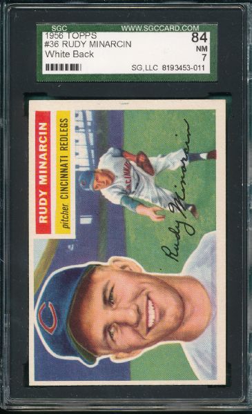 1956 Topps #36 Rudy Minarcin SGC 84 *White Back*