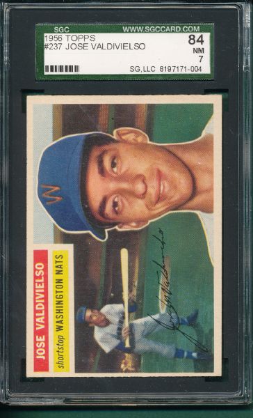 1956 Topps #237 Jose Valdivielso, SGC 84 