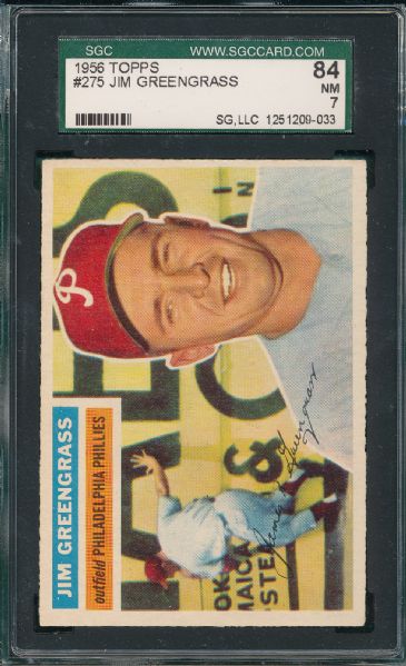 1956 Topps #275 Jim Greengrass, SGC 84