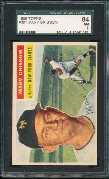 1956 Topps #301 Marv Grissom, SGC 84