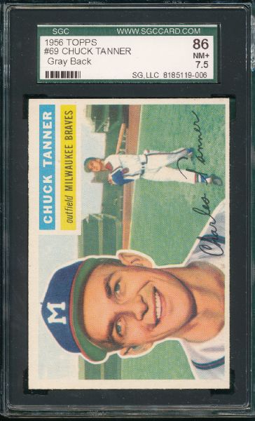 1956 Topps #69 Chuck Tanner, SGC 86 *Gray Back*