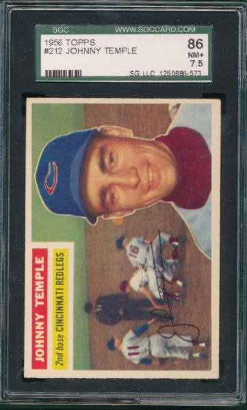 1956 Topps #212 Johnny Temple, SGC 86 