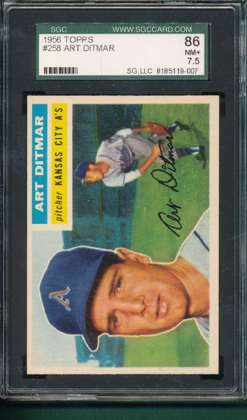 1956 Topps #258 Art Ditmar, SGC 86 