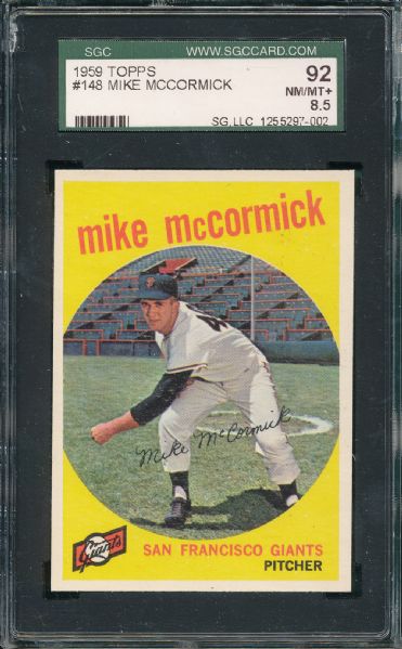 1959 Topps #148 Mike McCormick SGC 92