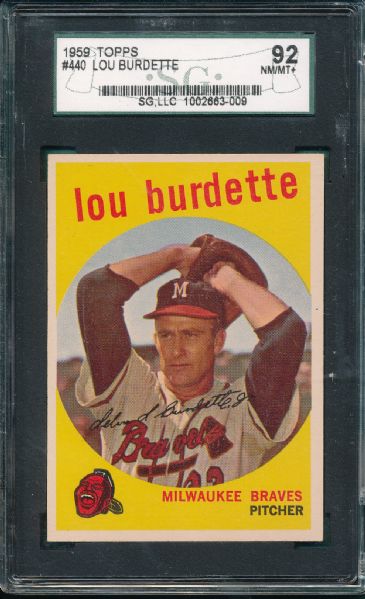 1959 Topps #440 Lou Burdette SGC 92