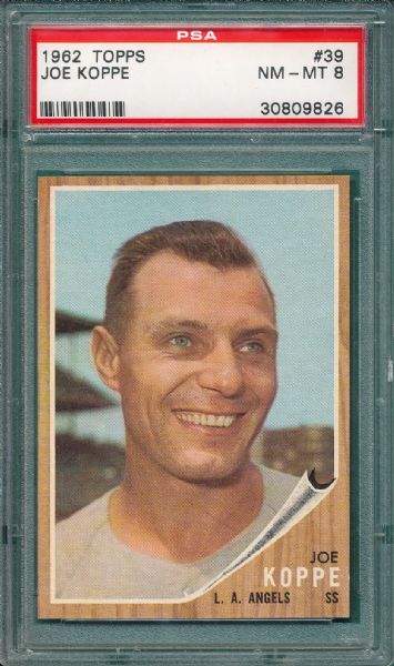 1962 Topps #039 Joe Koppe PSA 8