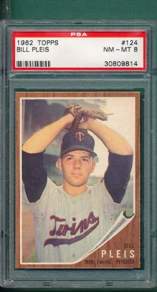 1962 Topps #124 Bill Pleis PSA 8