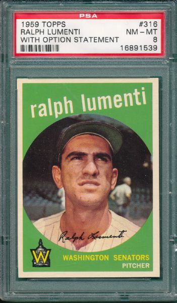 1959 Topps #316 Ralph Lumenti W/Option, PSA 8