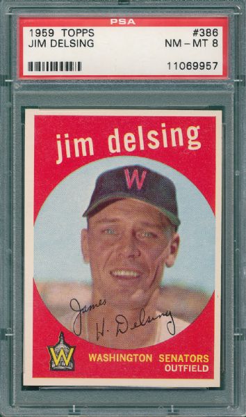 1959 Topps #386 Jim Delsing, PSA 8