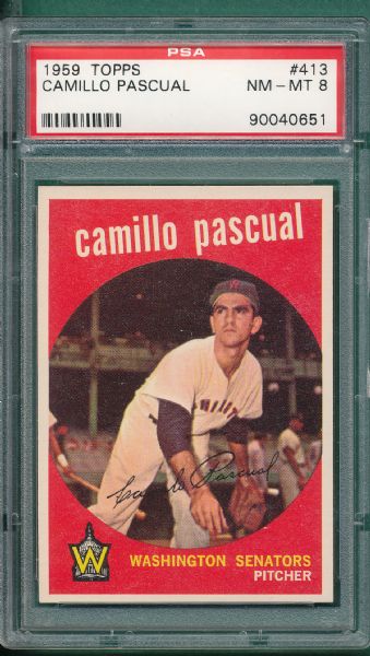 1959 Topps #413 Camillo Pascual, PSA 8