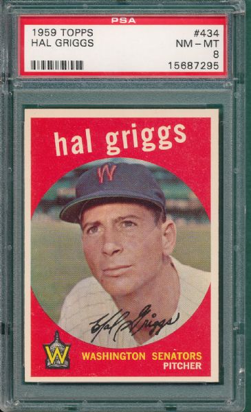 1959 Topps #434 Hal Griggs, PSA 8