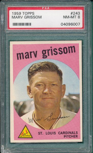 1959 Topps #243 Marv Grissom, PSA 8