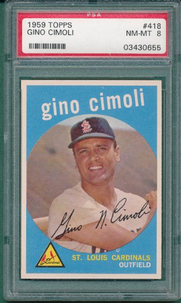 1959 Topps #418 Gino Cimoli, PSA 8