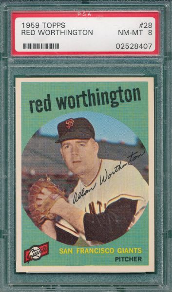 1959 Topps #28 Red Worthington PSA 8