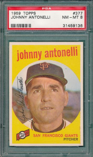 1959 Topps #377 Johnny Antonelli PSA 8