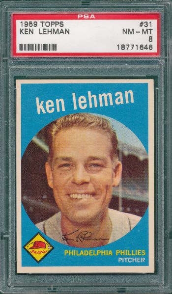 1959 Topps #31 Ken Lehman PSA 8