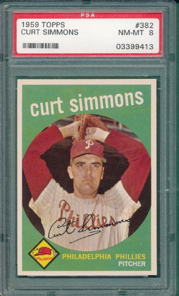 1959 Topps #382 Curt Simmons PSA 8