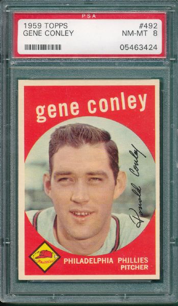 1959 Topps #492 Gene Conley PSA 8