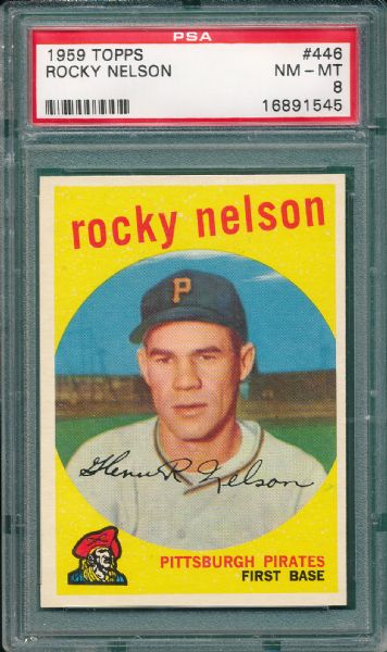 1959 Topps #446 Rocky Nelson PSA 8