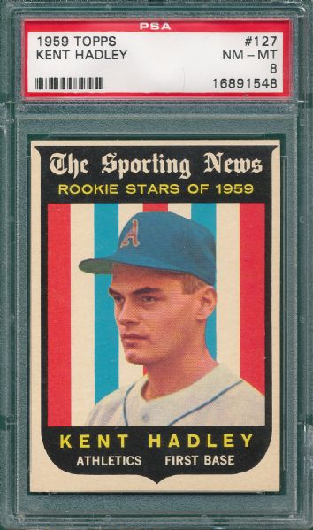 1959 Topps #127 Kent Hadley PSA 8