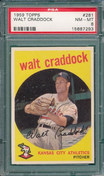 1959 Topps #281 Walt Craddock PSA 8